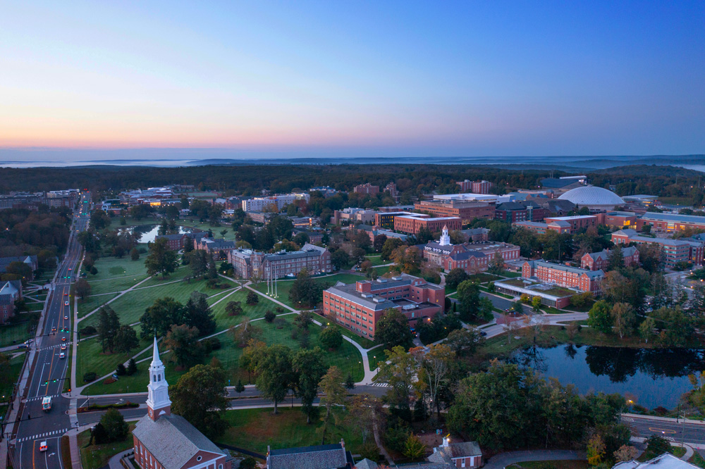 Aerial image of the University of Connecticut during Fall
