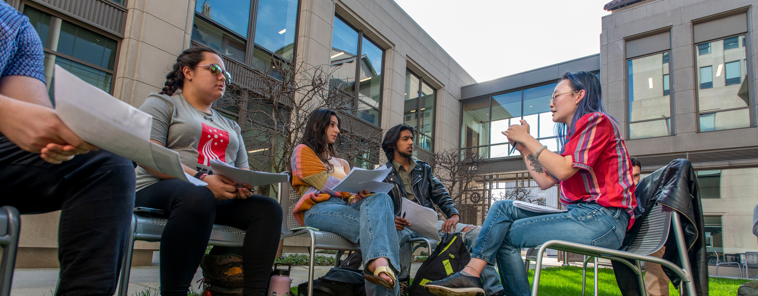 hartford220414d0091 An outdoor class/workshop in the outdoor courtyard at the UConn Hartford campus.