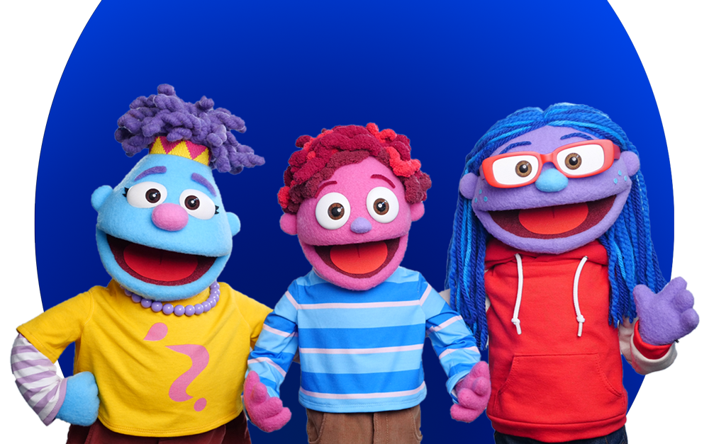 FYBS-homepage-small Three happy puppets smiling on a blue background