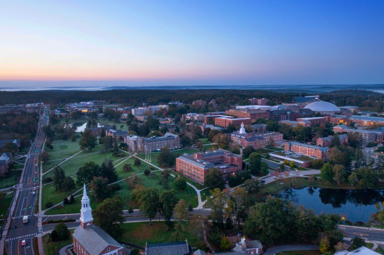 Aerial image of the University of Connecticut during Fall
