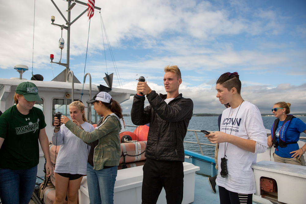 HIST 2210: History of the Oceans course on a field trip aboard Project Oceanology's Enviro-Lab III at UConn Avery Point